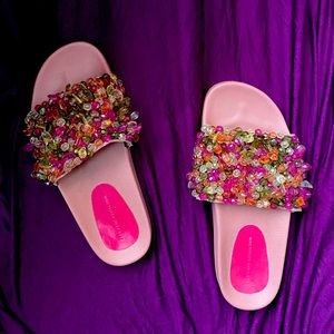 Pink Beaded Zara Slides